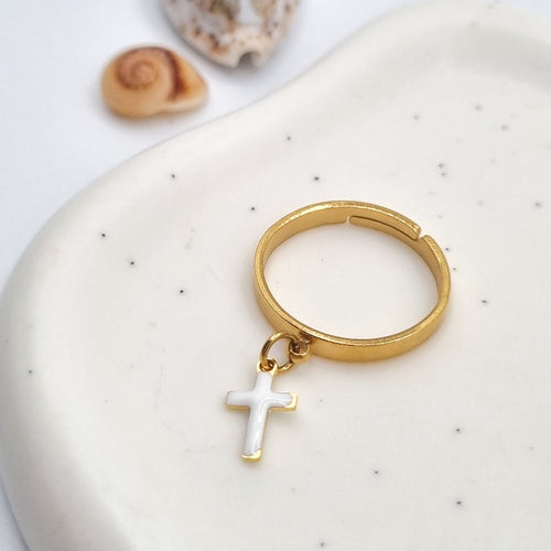 Bague croix blanche